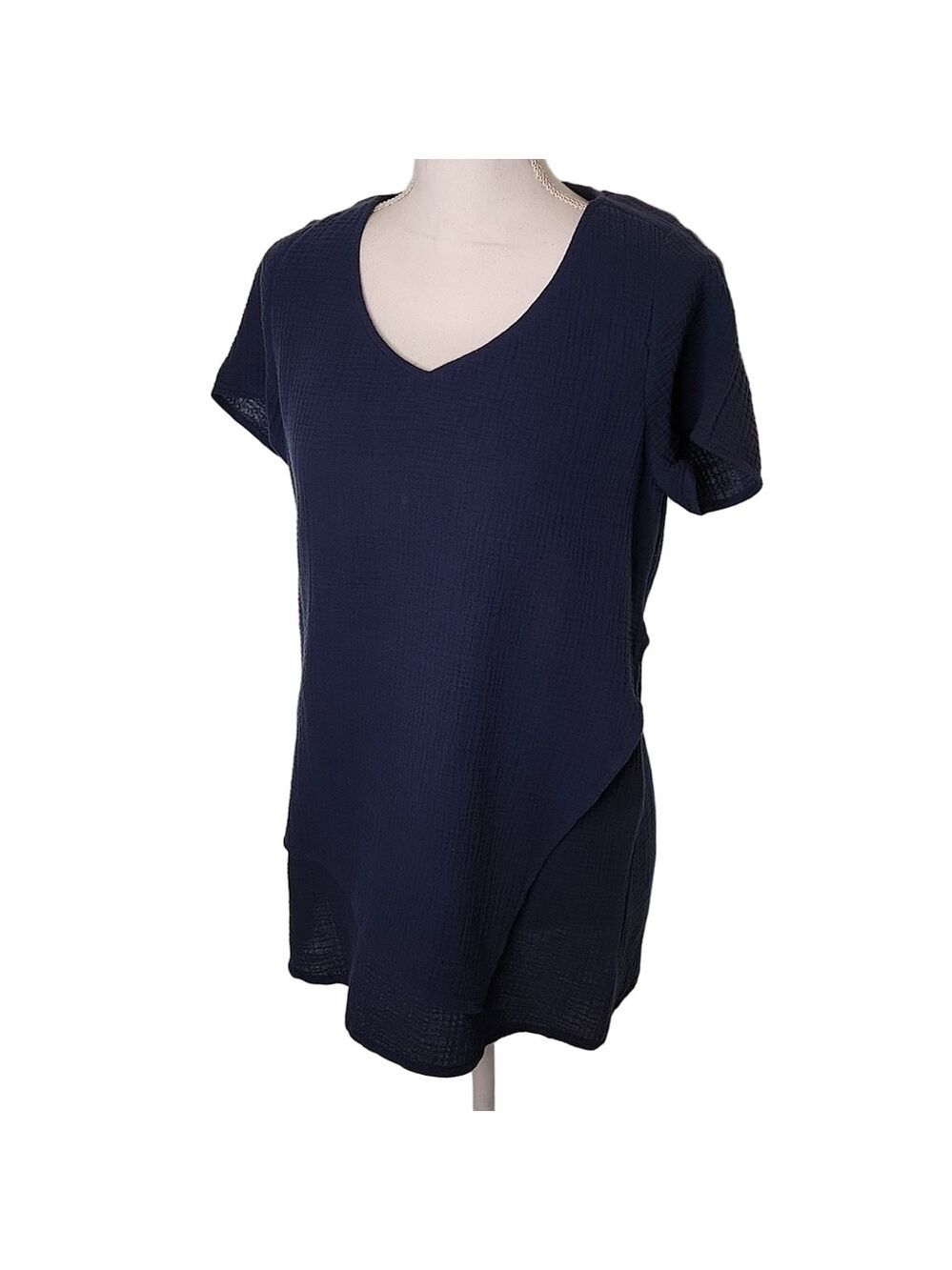 J.jill Tunic Pure Jill Wrap Tunic Blue Short Sleeve XS crepe 100% cotton boxy